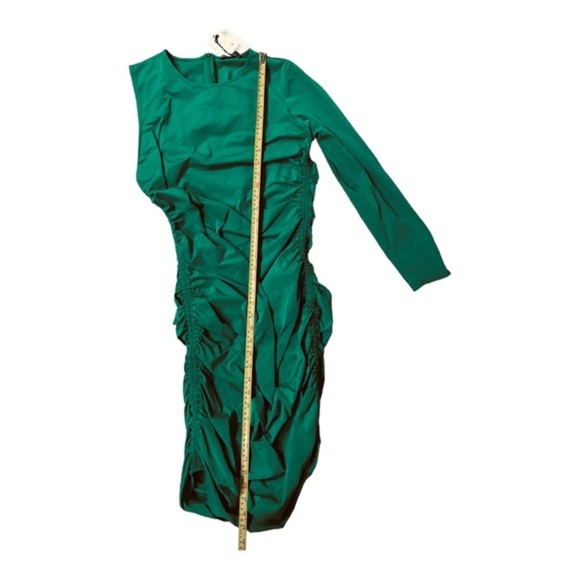 Zara emerald green asymmetrical side shirred ruching open back dress. Size large - Picture 11 of 12